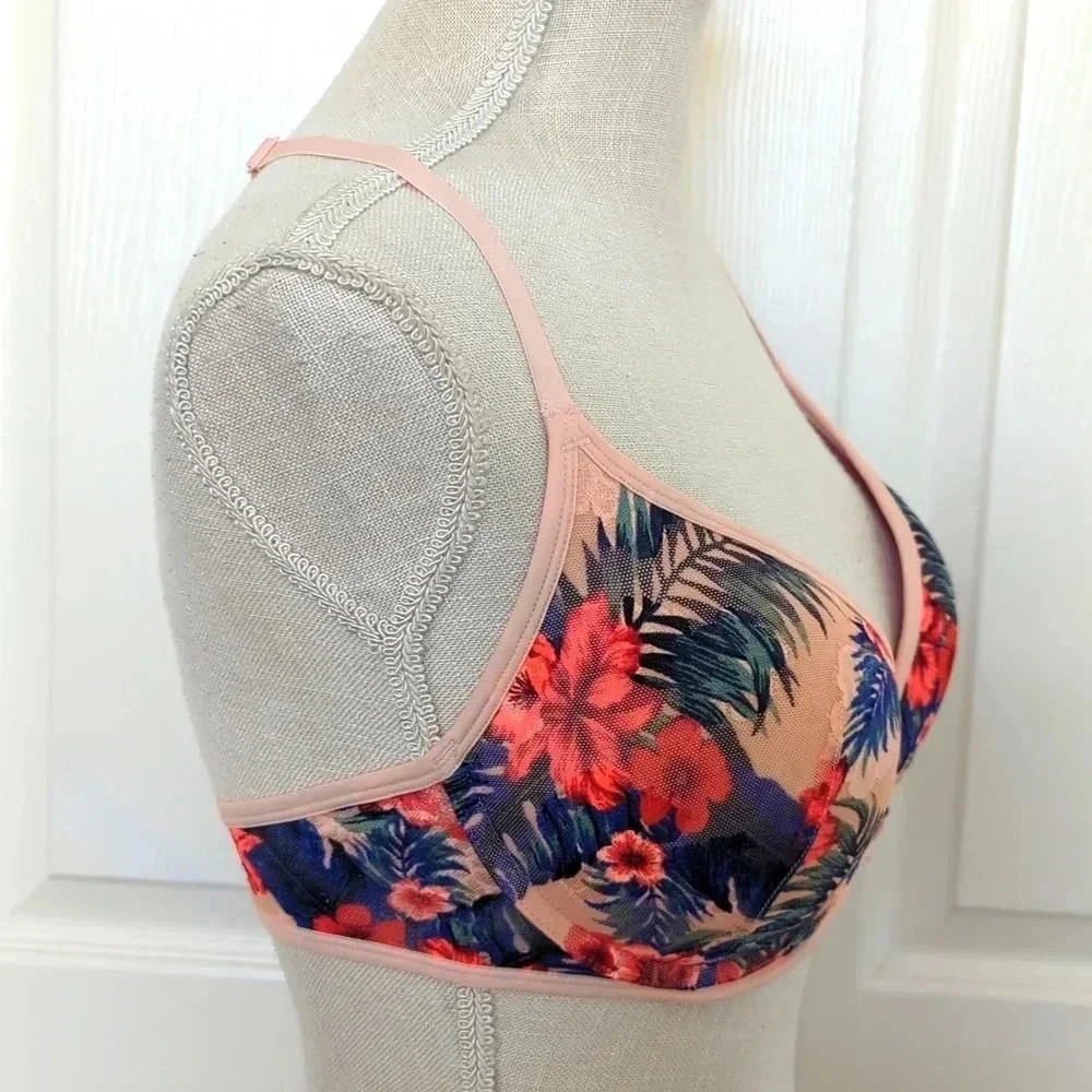 PINK Victoria Secret euphoria tropical hibiscus Lace racerback bra Size 32DD - Picture 3 of 7